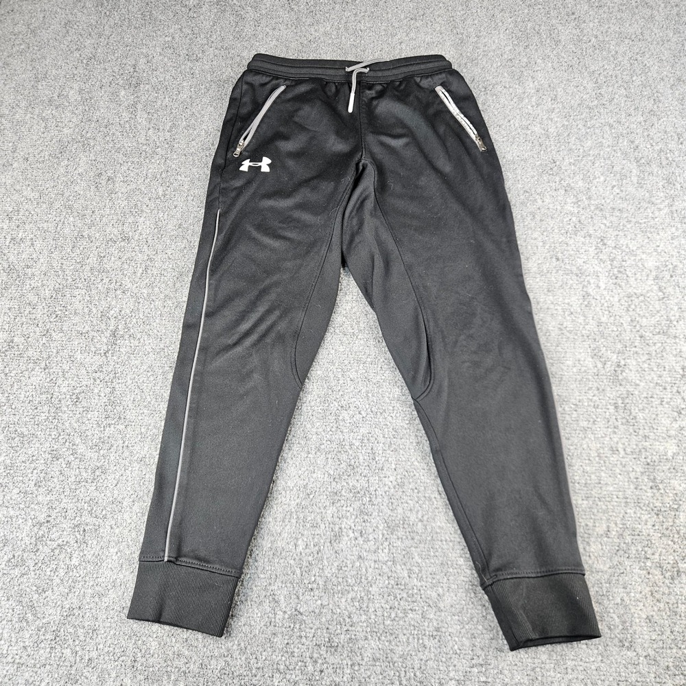 Under Armour Boys Joggers Black Athletic Pants Youth Small YSM Loose Fit